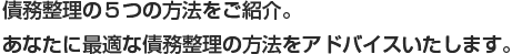 債務整理の５つの方法をご紹介。あなたに最適な債務整理の方法をアドバイスいたします。